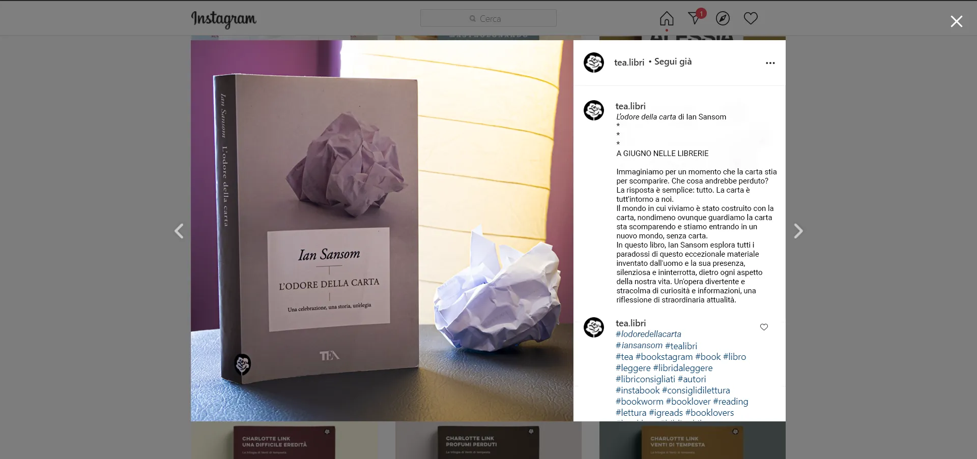 Annuncio Instagram per promuovere l’uscita di un libro